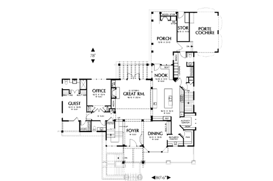 Floor Plan - Main Floor for Craftsman House Plan #48-364 - 4 bed, 4 bath
