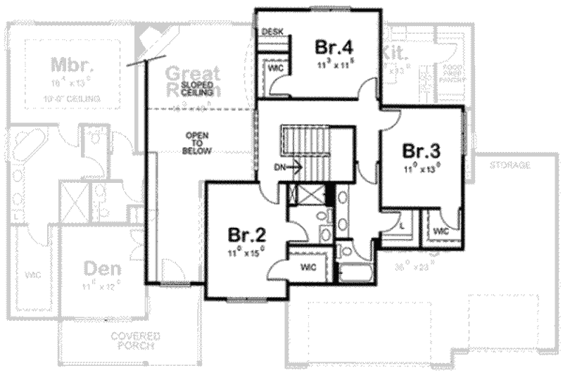 Architectural House Design - Floor Plan - Upper Floor for Traditional House Plan #20-1787 - 4 bed, 4 bath