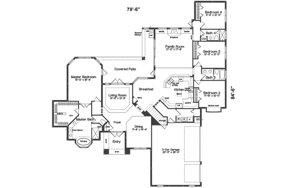 Floor Plan - Main Floor for Mediterranean House Plan #135-124 - 4 bed, 4 bath