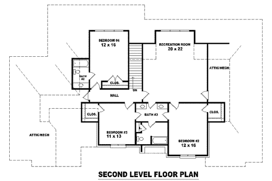 Floor Plan - Upper Floor for European House Plan #81-1289 - 4 bed, 3.5 bath