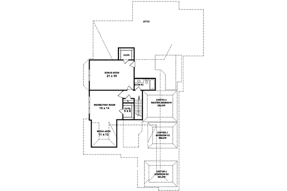 Floor Plan - Upper Floor for European House Plan #81-622 - 3 bed, 3 bath