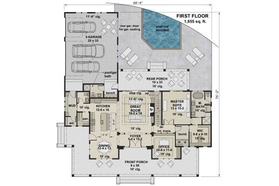 Floor Plan - Main Floor for Farmhouse House Plan #51-1150 - 3 bed, 3.5 bath