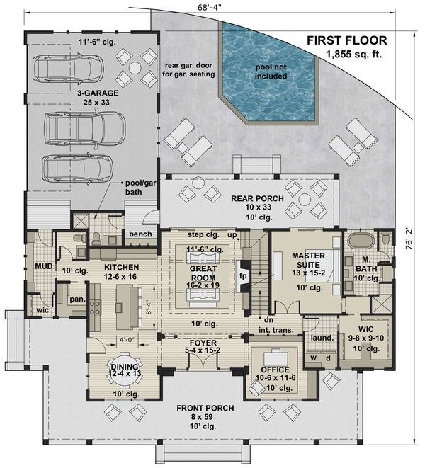 Architectural House Design - Farmhouse Floor Plan - Main Floor Plan #51-1150