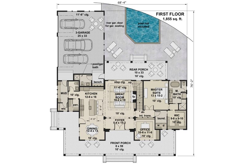 Dream House Plan - Floor Plan - Main Floor for Farmhouse House Plan #51-1150 - 3 bed, 3.5 bath