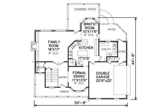 Floor Plan - Main Floor for Traditional House Plan #65-248 - 3 bed, 2.5 bath