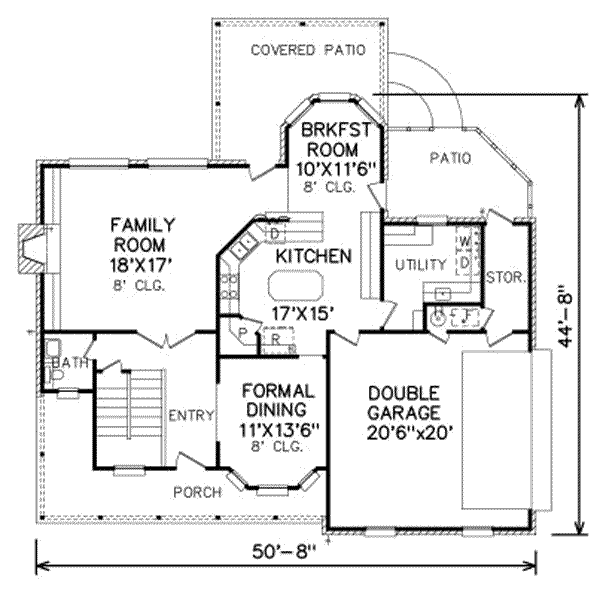 Floor Plan - Main Floor for Traditional House Plan #65-248 - 3 bed, 2.5 bath
