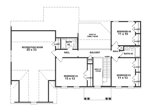 Floor Plan - Upper Floor for Southern House Plan #81-214 - 4 bed, 3.5 bath