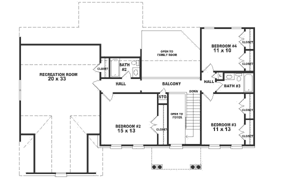 Floor Plan - Upper Floor for Southern House Plan #81-214 - 4 bed, 3.5 bath