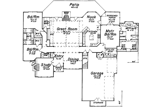 Floor Plan - Main Floor for European House Plan #52-184 - 3 bed, 2 bath