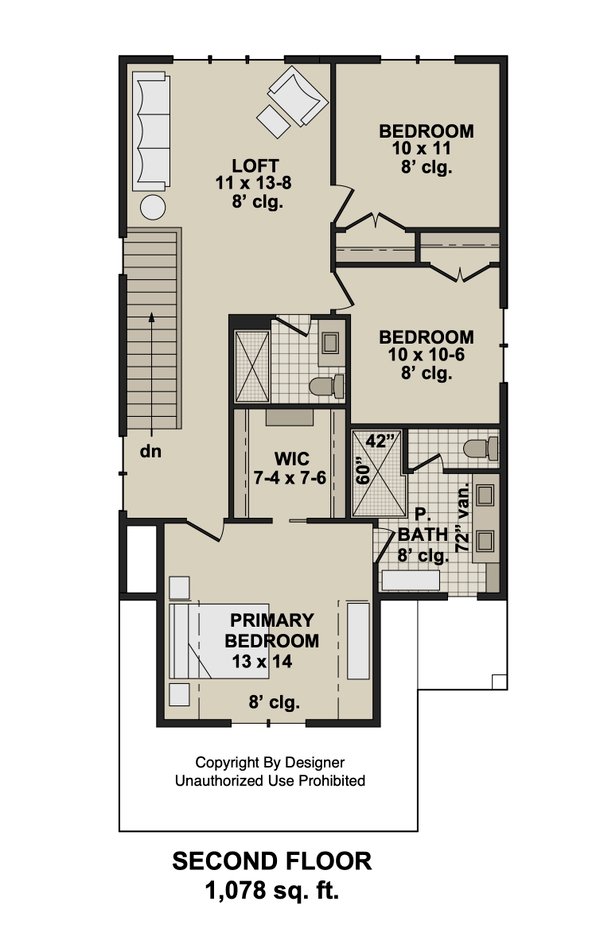 Dream House Plan - Floor Plan - Upper Floor for Farmhouse House Plan #51-1542 - 3 bed, 2.5 bath