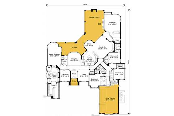 Floor Plan - Main Floor for Mediterranean House Plan #135-188 - 4 bed, 6.5 bath