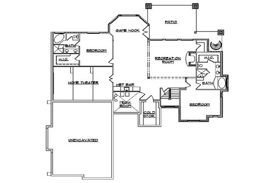 Floor Plan - Lower Floor for Traditional House Plan #5-302 - 4 bed, 4.5 bath