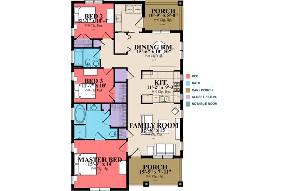 Floor Plan - Main Floor for Craftsman House Plan #63-386 - 3 bed, 2 bath