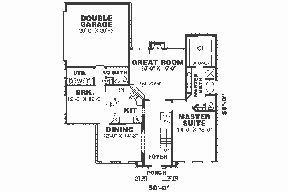 Floor Plan - Main Floor for Southern House Plan #34-169 - 3 bed, 2.5 bath