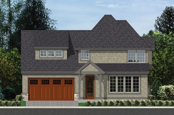 Exterior - Rear Elevation for European House Plan #48-557 - 3 bed, 2.5 bath