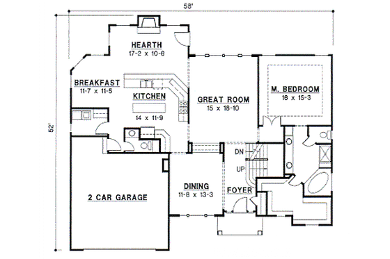 Floor Plan - Main Floor for European House Plan #67-233 - 4 bed, 4 bath
