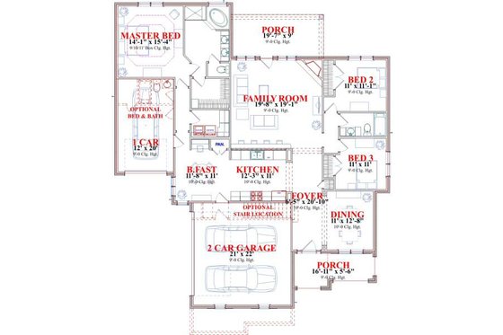Floor Plan - Main Floor for Traditional House Plan #63-143 - 3 bed, 2 bath