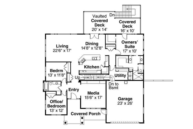 House Blueprint - Floor Plan - Main Floor for Craftsman House Plan #124-1002 - 3 bed, 2.5 bath