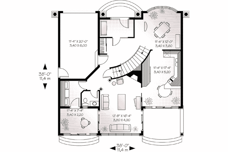 Home Plan - Floor Plan - Main Floor for Mediterranean House Plan #23-280 - 4 bed, 2.5 bath