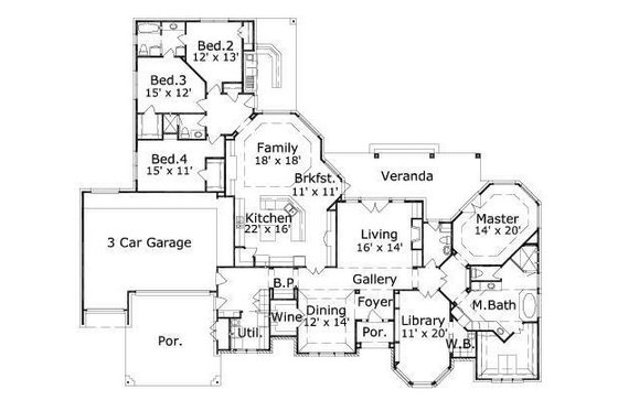 Floor Plan - Main Floor for European House Plan #411-688 - 4 bed, 3.5 bath