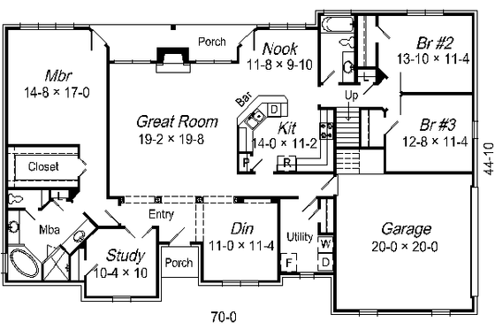 Floor Plan - Main Floor for Traditional House Plan #329-274 - 4 bed, 3 bath