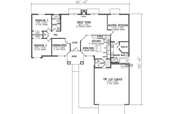 Floor Plan - Main Floor for Adobe / Southwestern House Plan #1-598 - 4 bed, 2 bath
