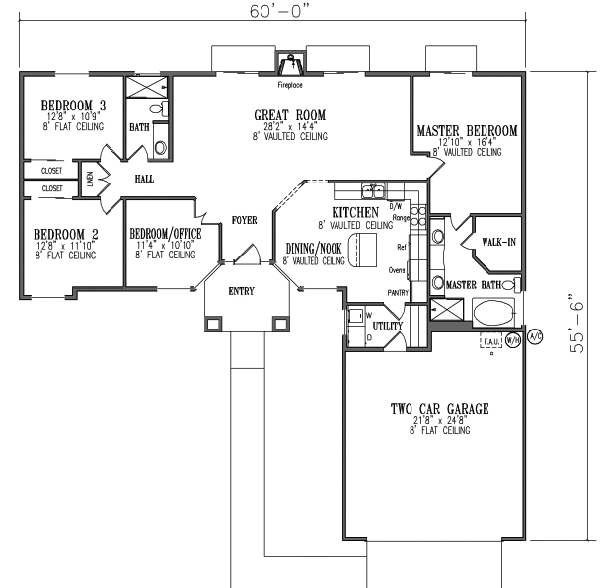 Floor Plan - Main Floor for Adobe / Southwestern House Plan #1-598 - 4 bed, 2 bath
