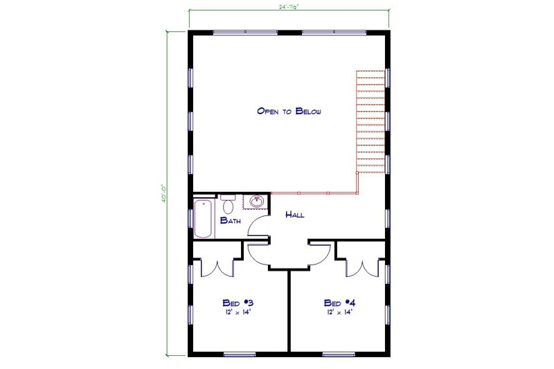 House Blueprint - Floor Plan - Upper Floor for Barndominium House Plan #1115-1 - 4 bed, 3 bath