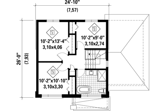 Floor Plan - Upper Floor for Contemporary House Plan #25-4509 - 3 bed, 1 bath