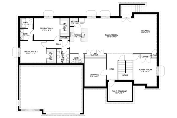 Architectural House Design - Floor Plan - Lower Floor for Craftsman House Plan #1060-496 - 3 bed, 2.5 bath