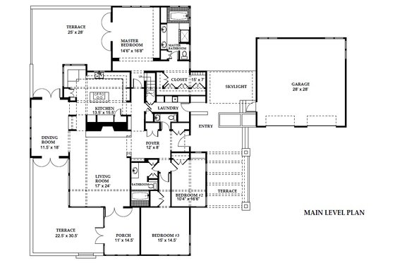 Floor Plan - Main Floor for Prairie House Plan #454-11 - 3 bed, 2.5 bath