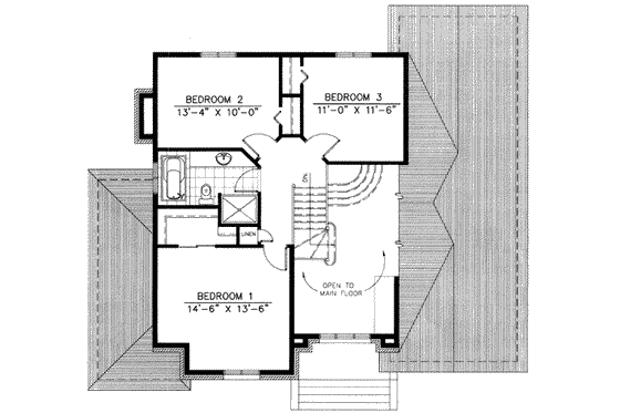 Floor Plan - Upper Floor for European House Plan #138-154 - 3 bed, 1.5 bath