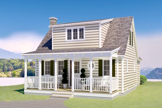 Exterior - Front Elevation 3 for Cottage House Plan #489-5 - 1 bed, 1 bath