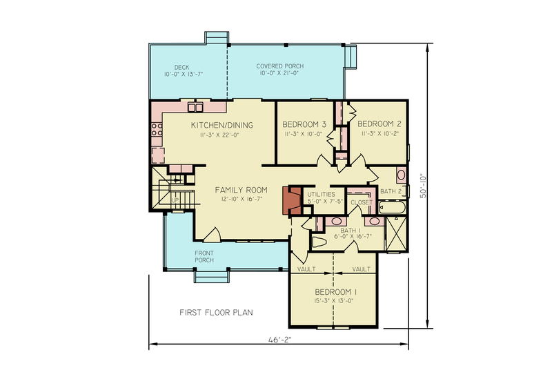 House Design - Floor Plan - Main Floor for Farmhouse House Plan #54-674 - 5 bed, 3 bath