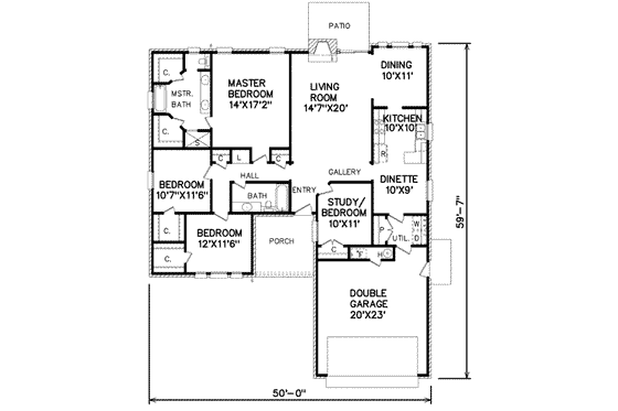 Floor Plan - Main Floor for Traditional House Plan #65-112 - 3 bed, 2 bath