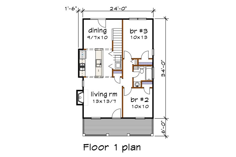 Home Plan - Floor Plan - Main Floor for Bungalow House Plan #79-141 - 3 bed, 2 bath