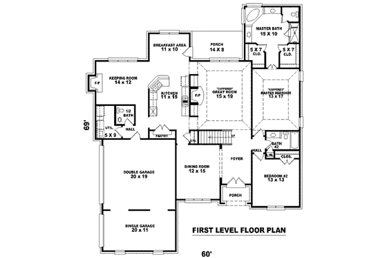 Floor Plan - Main Floor for European House Plan #81-1166 - 4 bed, 3.5 bath