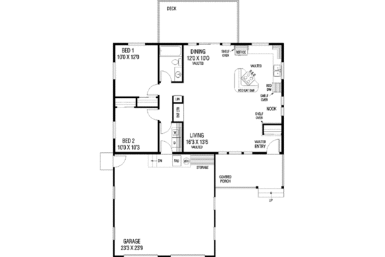 Floor Plan - Main Floor for Ranch House Plan #60-539 - 2 bed, 1 bath