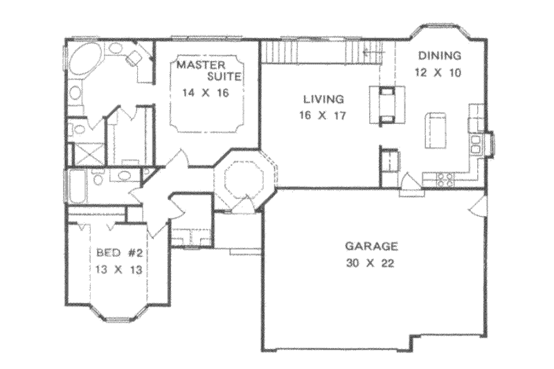 Dream House Plan - Floor Plan - Main Floor for Traditional House Plan #58-137 - 2 bed, 2 bath