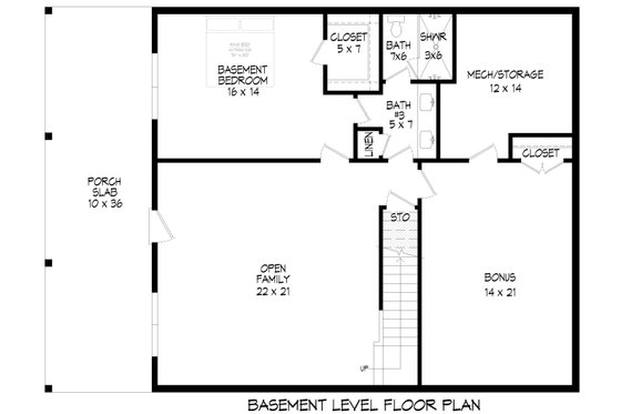 Floor Plan - Lower Floor for Prairie House Plan #932-1008 - 4 bed, 3.5 bath