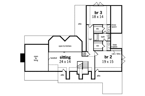 Floor Plan - Upper Floor for Traditional House Plan #45-172 - 3 bed, 2.5 bath