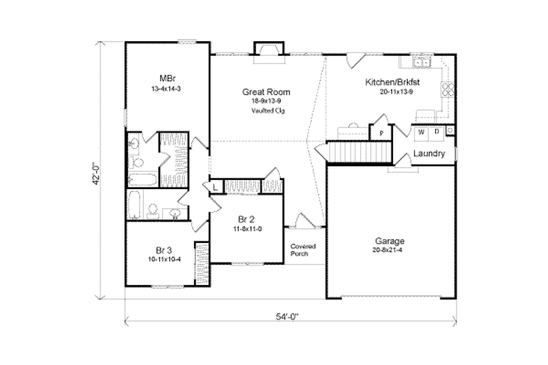 Dream House Plan - Floor Plan - Main Floor for Traditional House Plan #22-465 - 3 bed, 2 bath