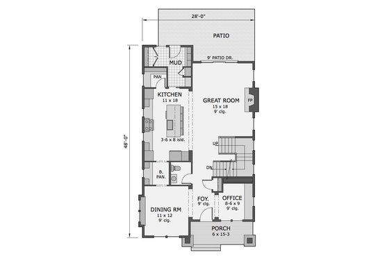 Floor Plan - Main Floor for Bungalow House Plan #51-567 - 3 bed, 2.5 bath
