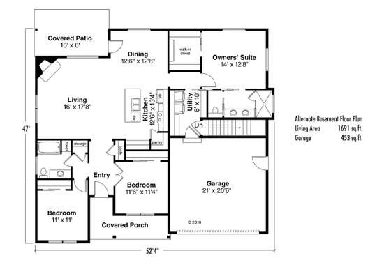 Floor Plan - Other Floor for Ranch House Plan #124-1026 - 3 bed, 2 bath