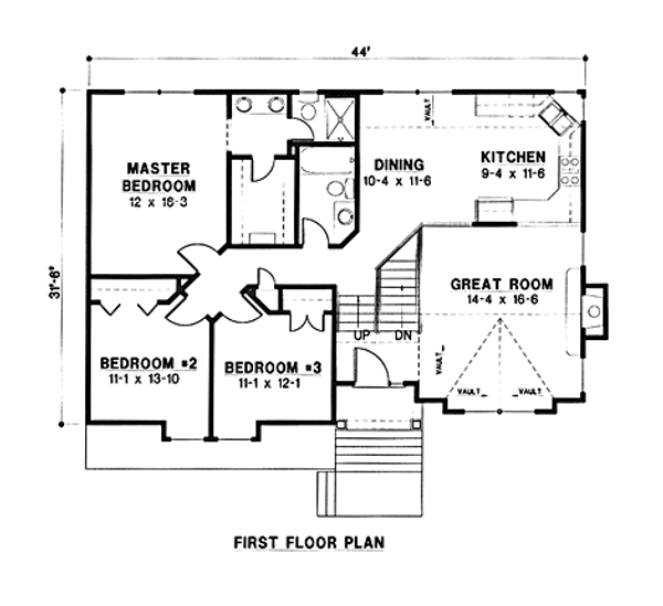 Floor Plan - Main Floor for Traditional House Plan #67-146 - 3 bed, 2 bath