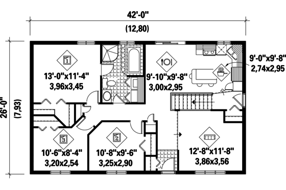 Floor Plan - Main Floor for Country House Plan #25-4838 - 3 bed, 1 bath