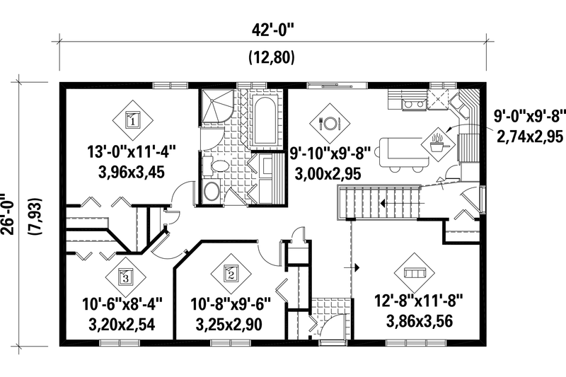 Home Plan - Floor Plan - Main Floor for Country House Plan #25-4838 - 3 bed, 1 bath
