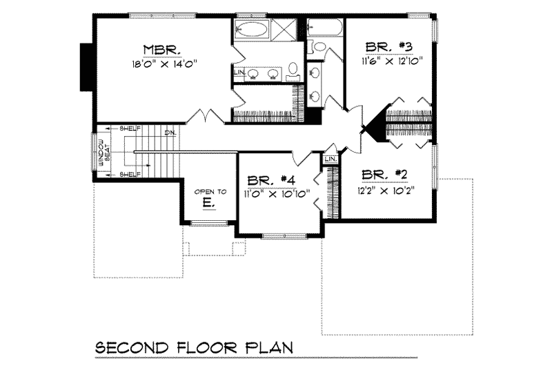 Home Plan - Floor Plan - Upper Floor for Traditional House Plan #70-387 - 4 bed, 2.5 bath