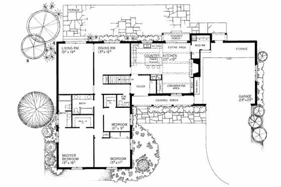Floor Plan - Main Floor for Traditional House Plan #72-445 - 3 bed, 2.5 bath