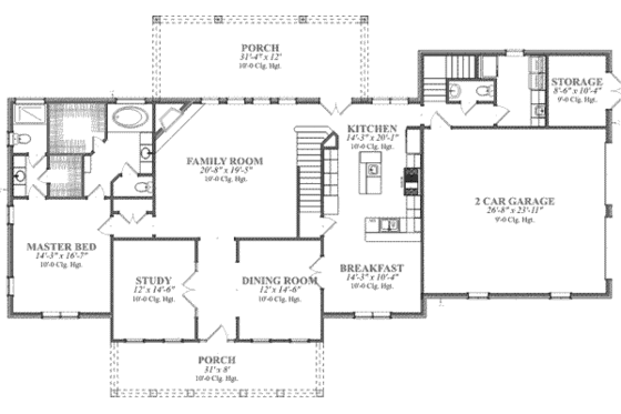 Floor Plan - Main Floor for Southern House Plan #63-125 - 4 bed, 4.5 bath